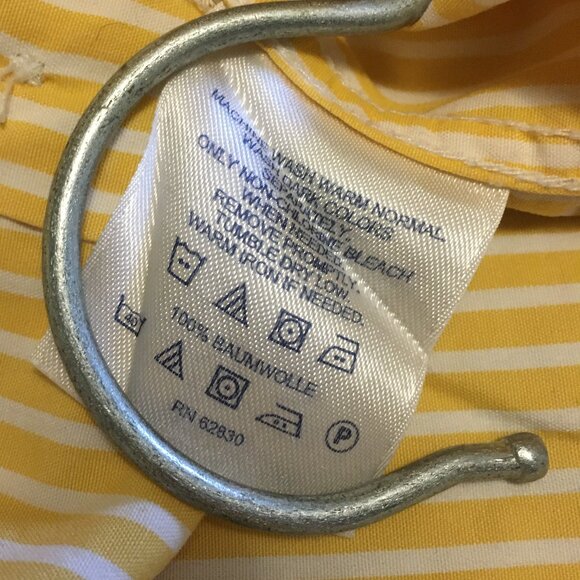 Lands' End Yellow & White Pinstripe Ruffle Trim Button Down Shirt - Picture 9 of 16